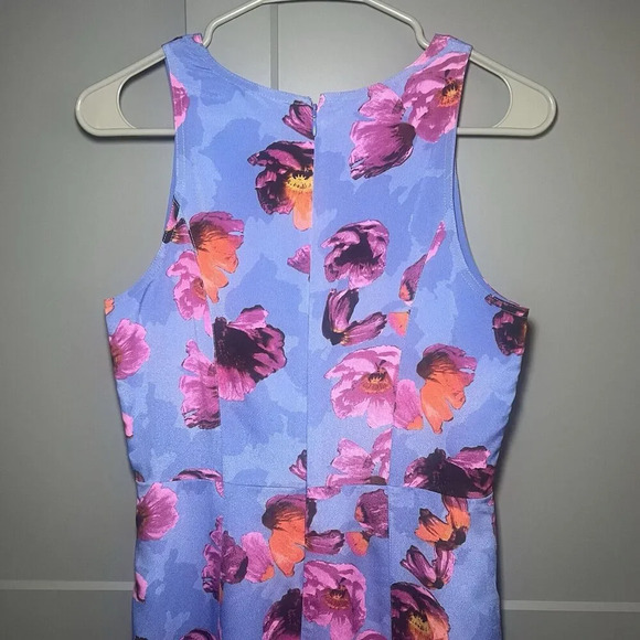 Banana Republic Round Neck Poppy Floral Maxi Dress Purple Blue Size 2 - Picture 5 of 9